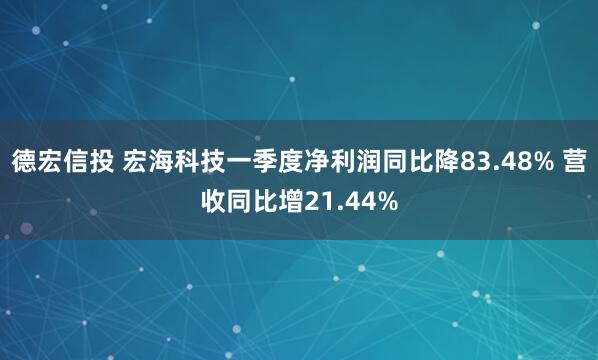 德宏信投 宏海科技一季度净利润同比降83.48% 营收同比增21.44%